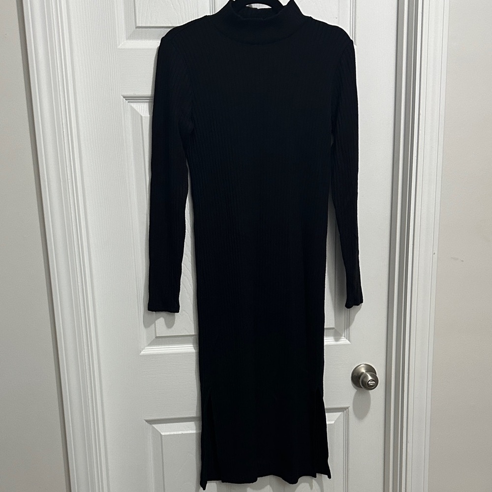 Loft Outlet Black Ribbed Midi Sweater Dress